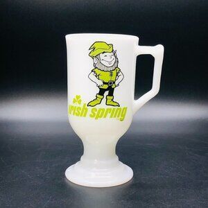 80s Irish Spring Milk Glass Footed Mug Vintage Advertising Retro Soap Brand